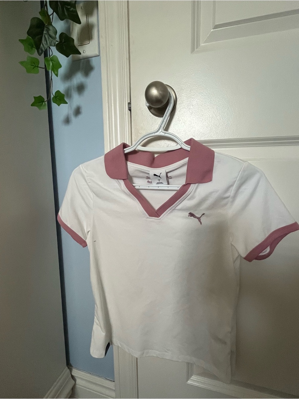 Puma White Polo Tee with Dusty Rose Accents